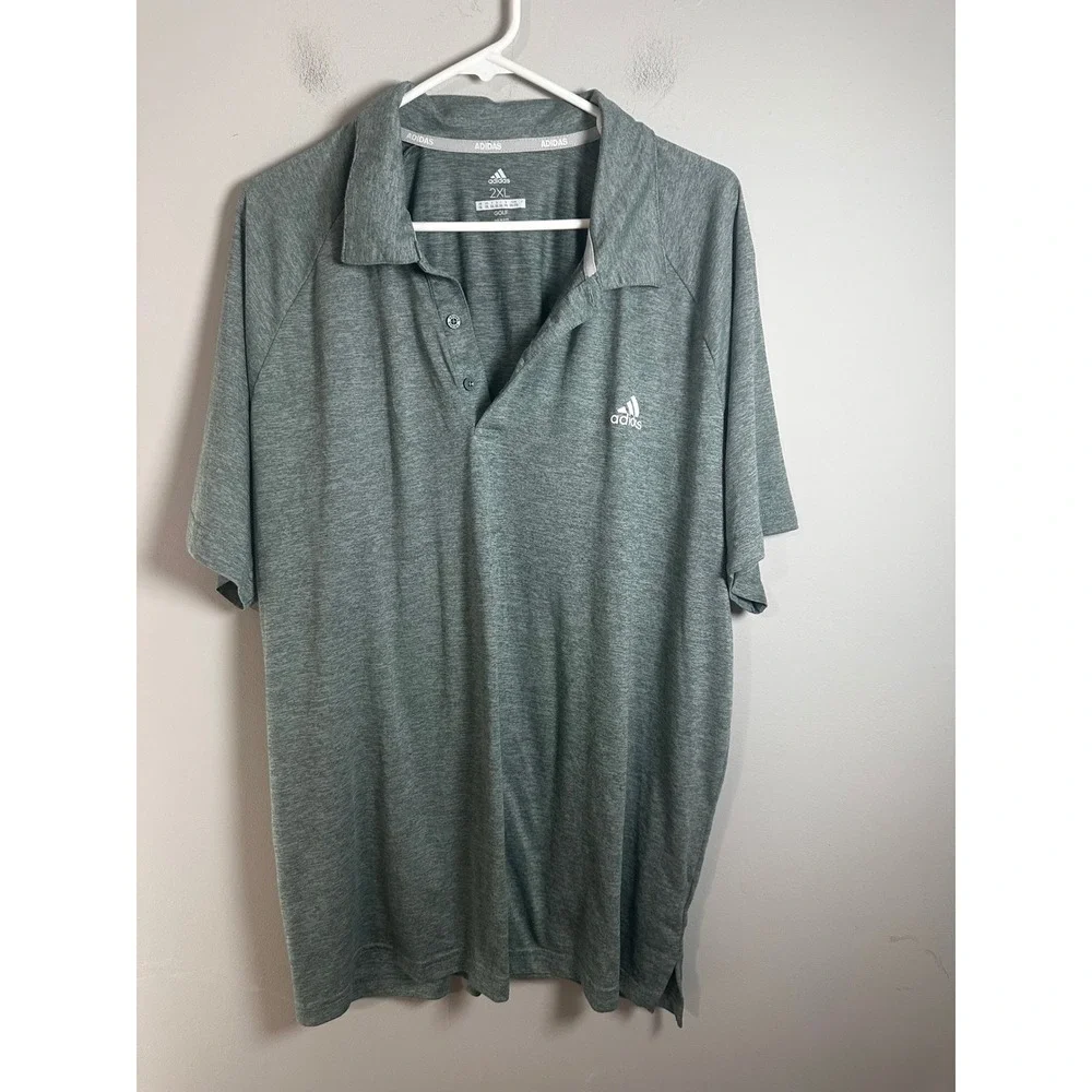 Adidas Golf Mens 2XL Heathered Green Performance Short Sleeve Polo Shirt Logo
